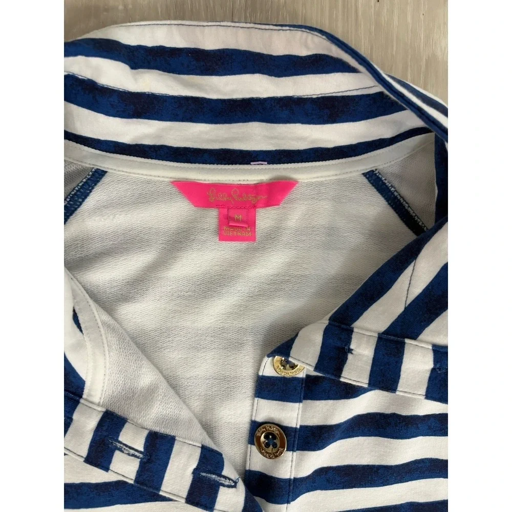 Lilly Pulitzer Women Dress Striped French Terry Navy White Blue Border Print M